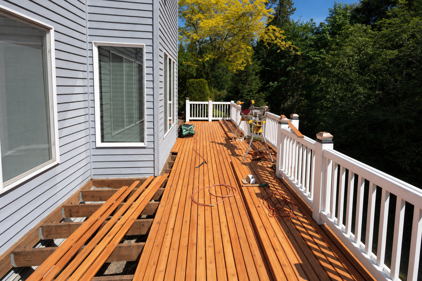 Cedar wood deck construction